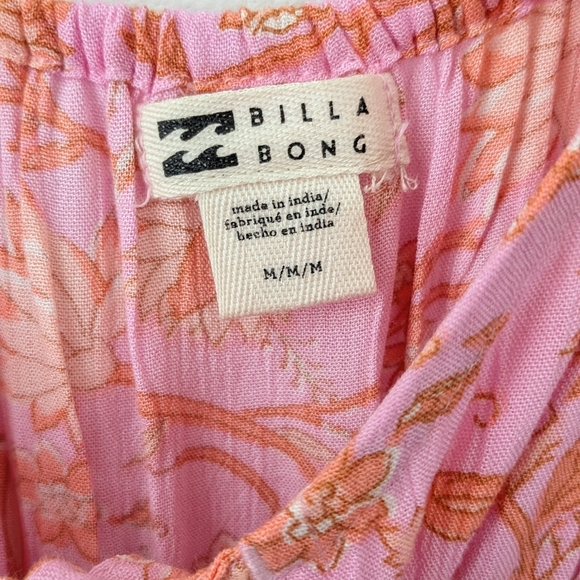 ❤️ Billabong Sweet On You Maxi Dress Pink And Orange Flowy Dress Puff Sleeves - Picture 5 of 8